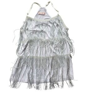 MANER Women's Fringe Top Tassel  Cami White Spaghetti Strap Tank Top M  #1181